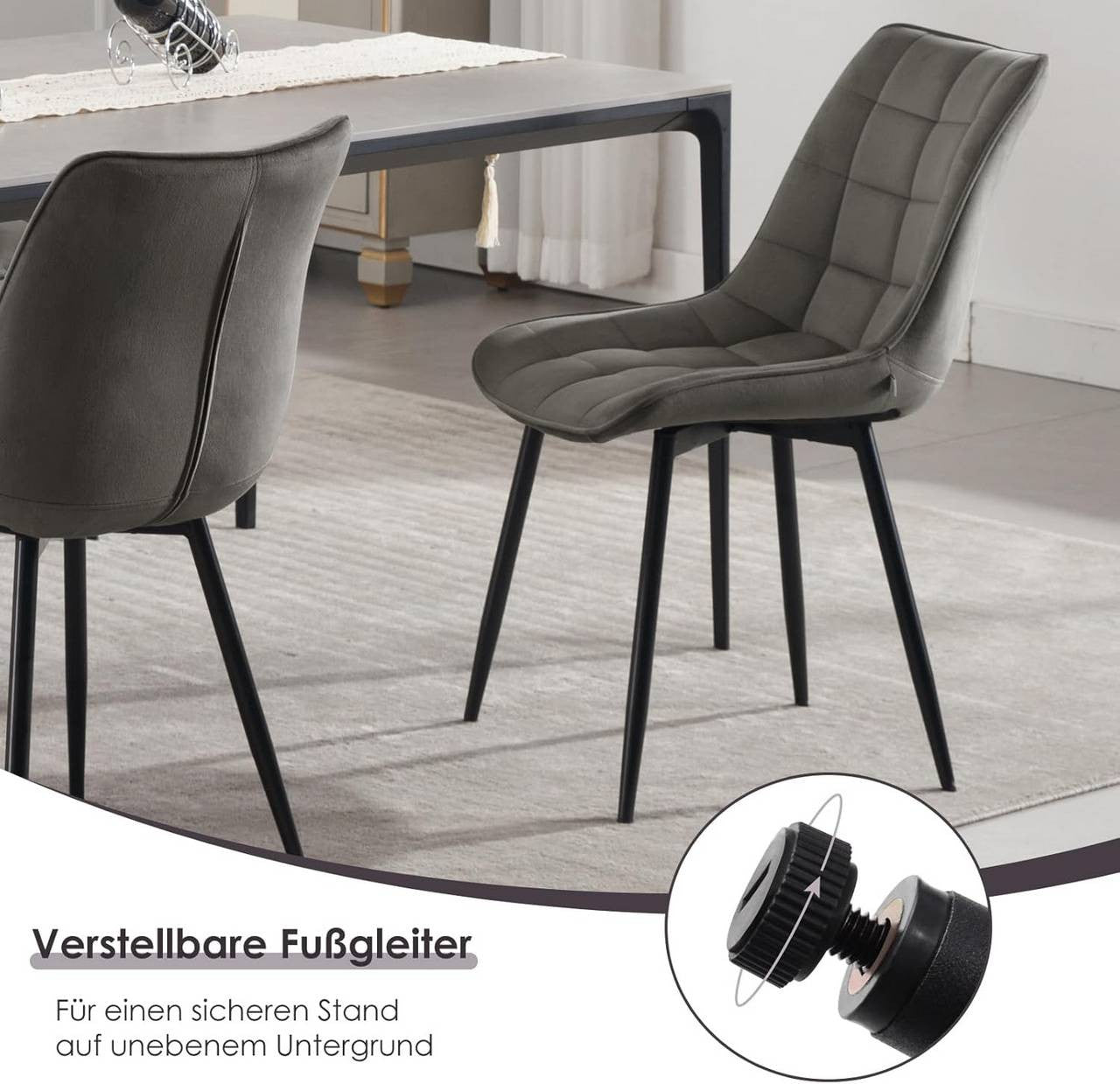 24goodz Dining Chair Set of 2 - Ergonomically Designed for Comfort - Durable Velvet and Metal - Dark Grey - dgr