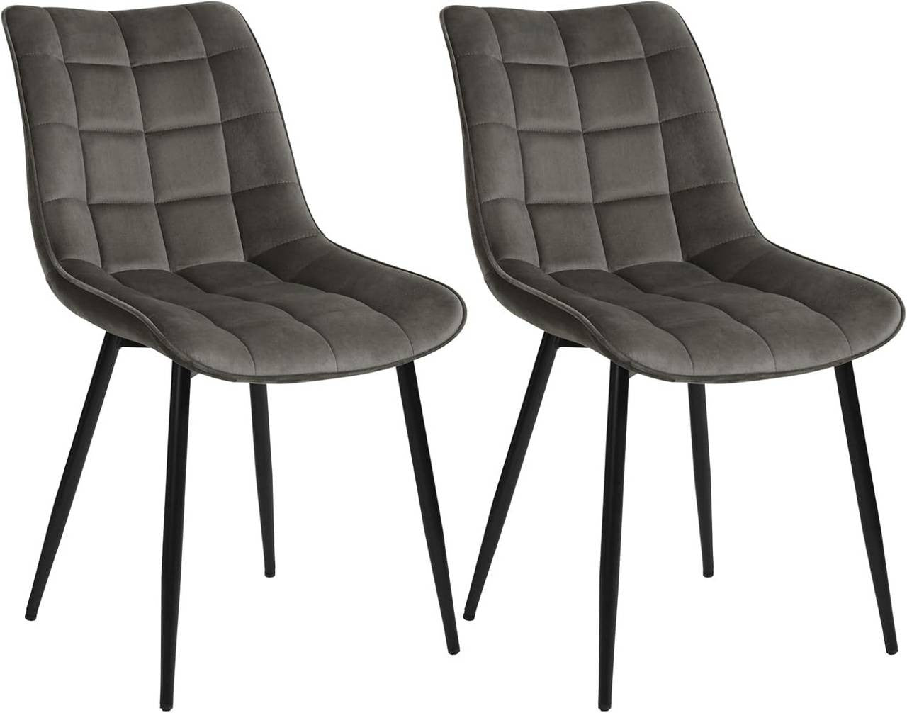 24goodz Dining Chair Set of 2 - Ergonomically Designed for Comfort - Durable Velvet and Metal - Dark Grey - dgr
