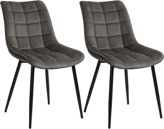 24goodz Dining Chair Set of 2 - Ergonomically Designed for Comfort - Durable Velvet and Metal - Dark Grey - dgr