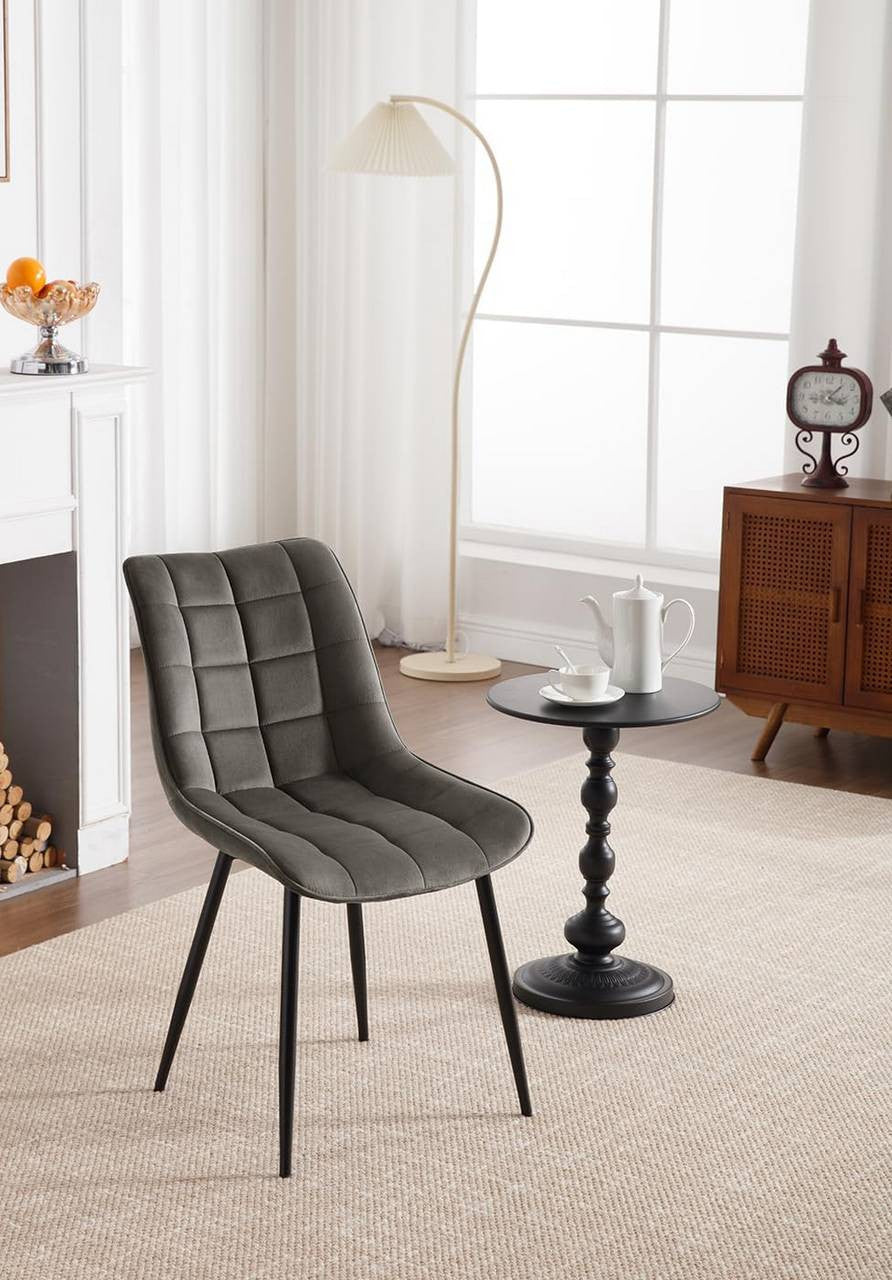 24goodz Dining Chair Set of 2 - Ergonomically Designed for Comfort - Durable Velvet and Metal - Dark Grey - dgr