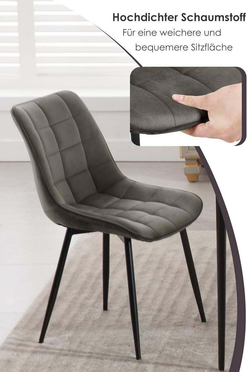 24goodz Dining Chair Set of 2 - Ergonomically Designed for Comfort - Durable Velvet and Metal - Dark Grey - dgr