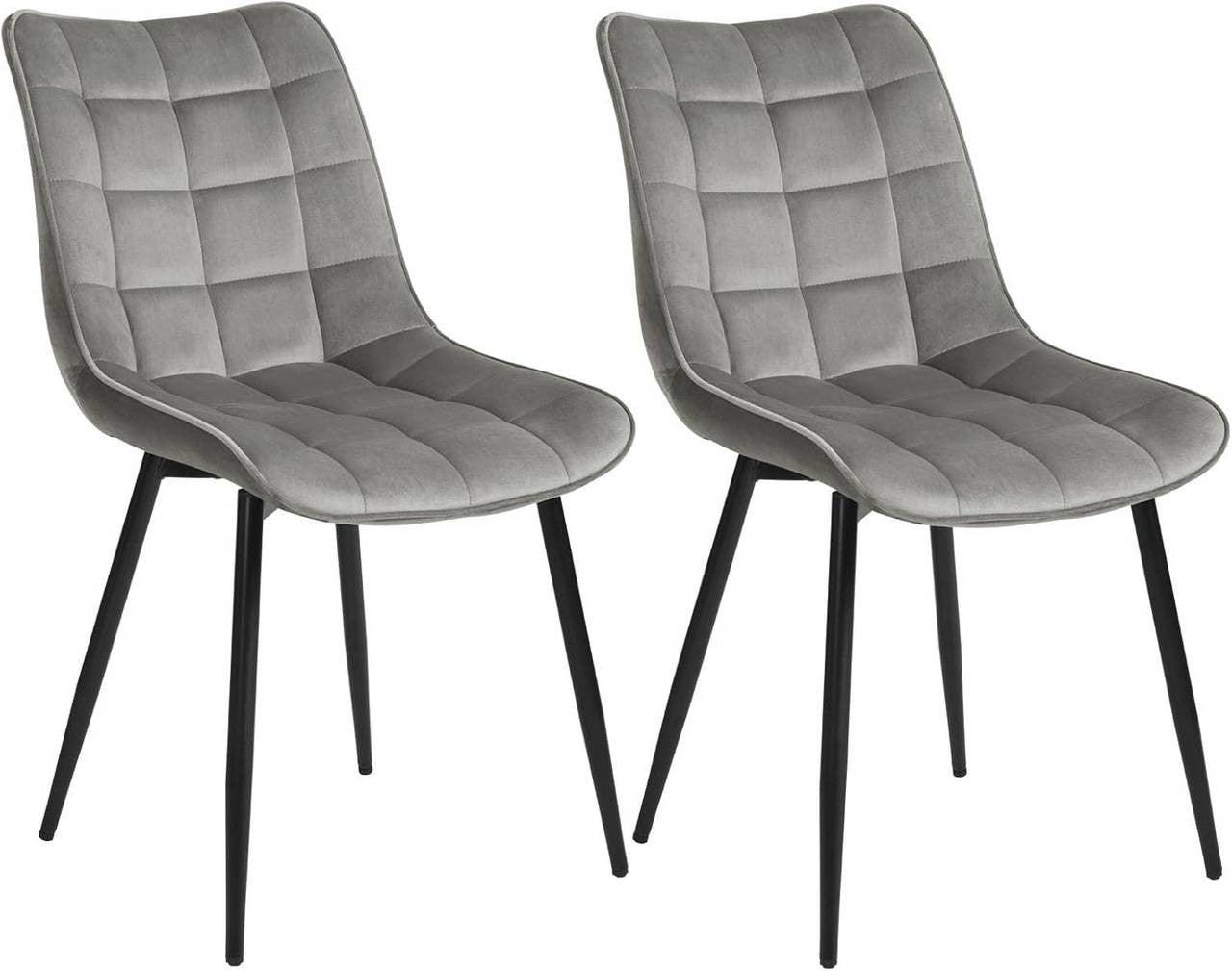 24goodz Dining Chair Set of 2 - Ergonomic Comfort - Sturdy Metal Legs - Velvet - For Every Room - Light Grey - hgr