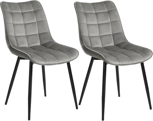 24goodz Dining Chair Set of 2 - Ergonomic Comfort - Sturdy Metal Legs - Velvet - For Every Room - Light Grey - hgr