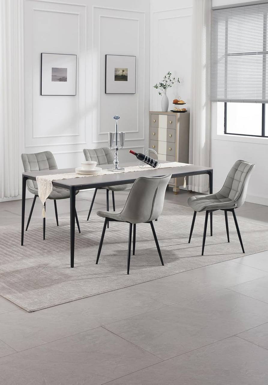 24goodz Dining Chair Set of 2 - Ergonomic Comfort - Sturdy Metal Legs - Velvet - For Every Room - Light Grey - hgr