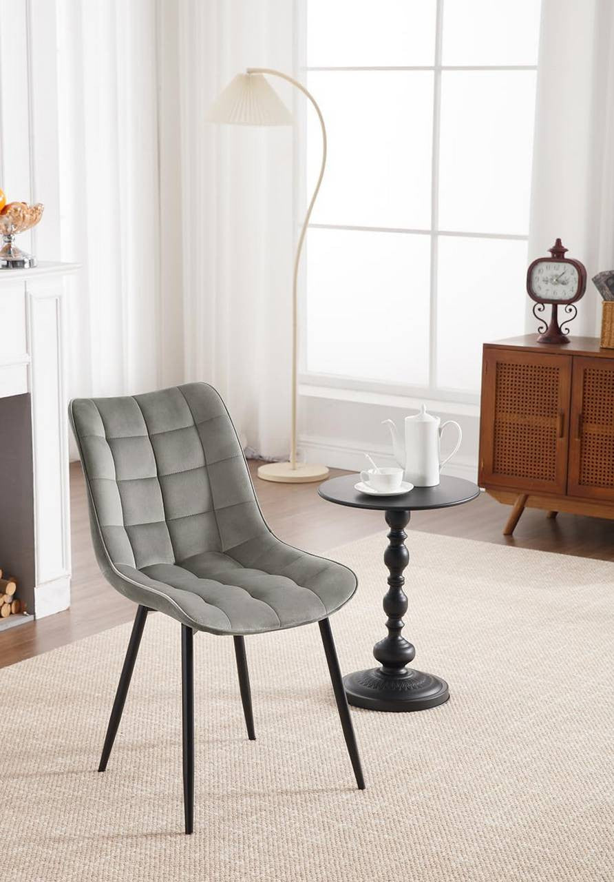 24goodz Dining Chair Set of 2 - Ergonomic Comfort - Sturdy Metal Legs - Velvet - For Every Room - Light Grey - hgr