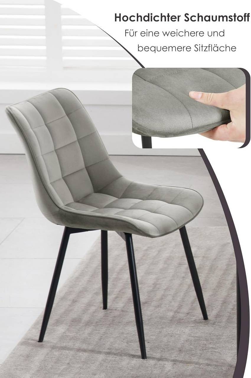 24goodz Dining Chair Set of 2 - Ergonomic Comfort - Sturdy Metal Legs - Velvet - For Every Room - Light Grey - hgr