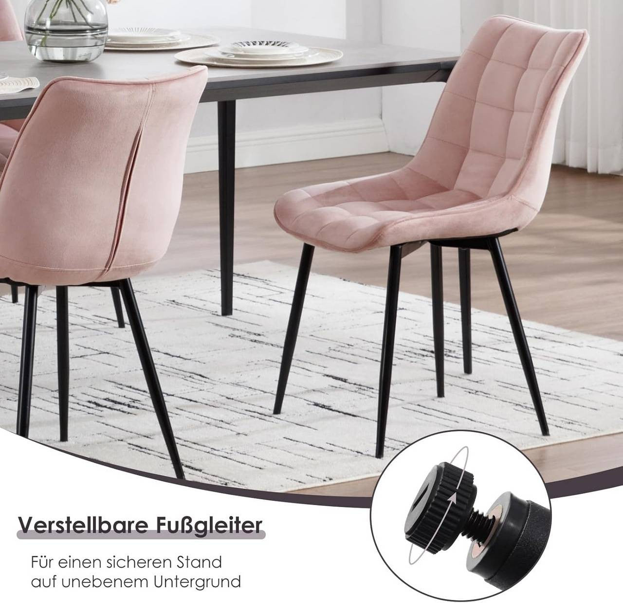 24goodz Set of 2 Dining Chairs with Backrest - Ergonomic Comfort - Durable Velvet - For Home Use - Pink