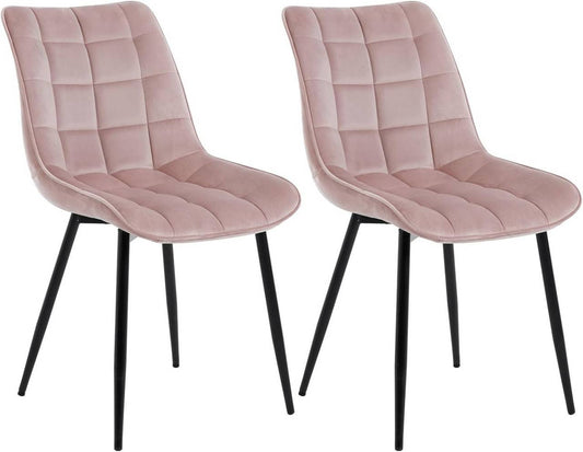 24goodz Set of 2 Dining Chairs with Backrest - Ergonomic Comfort - Durable Velvet - For Home Use - Pink
