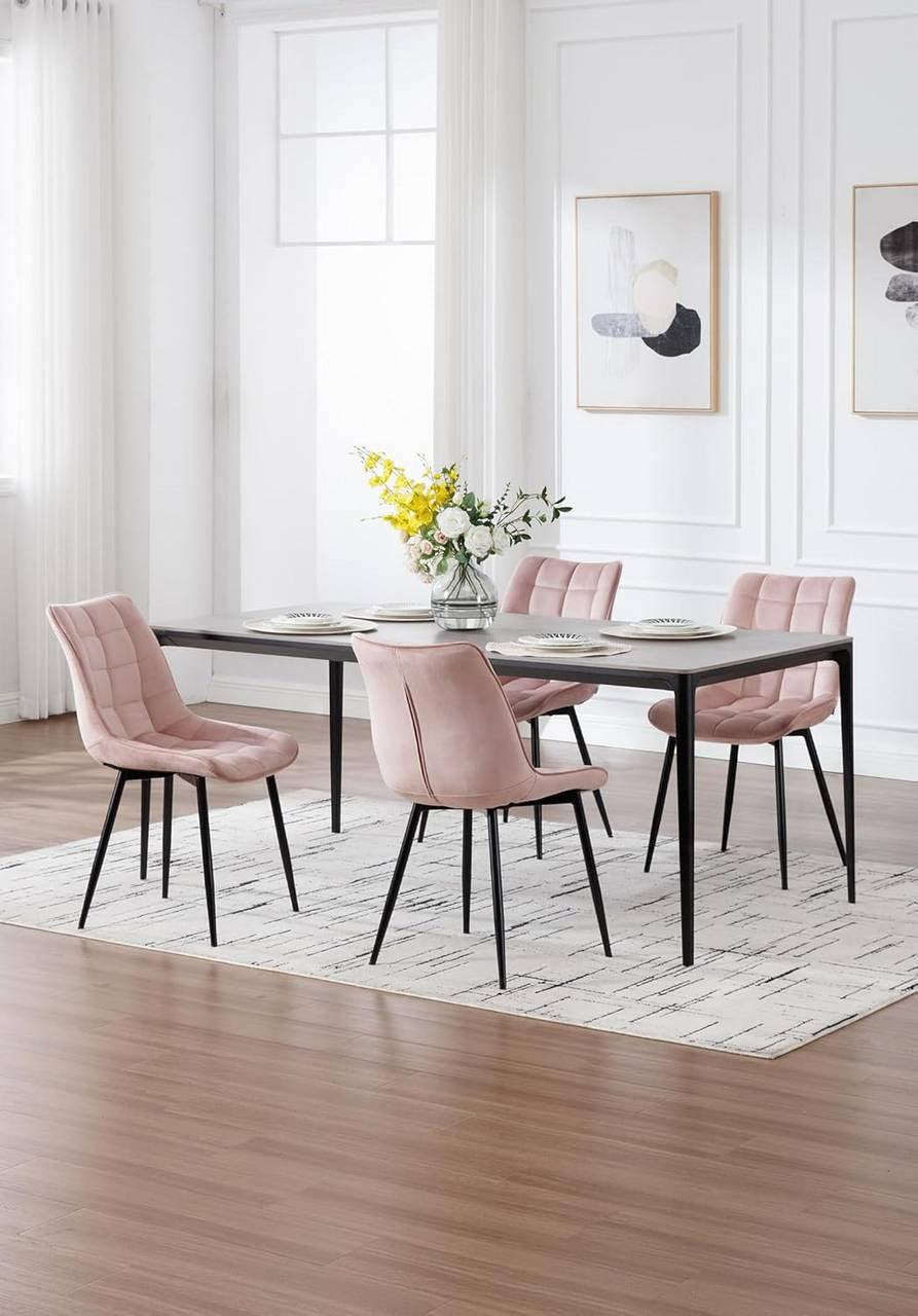 24goodz Set of 2 Dining Chairs with Backrest - Ergonomic Comfort - Durable Velvet - For Home Use - Pink