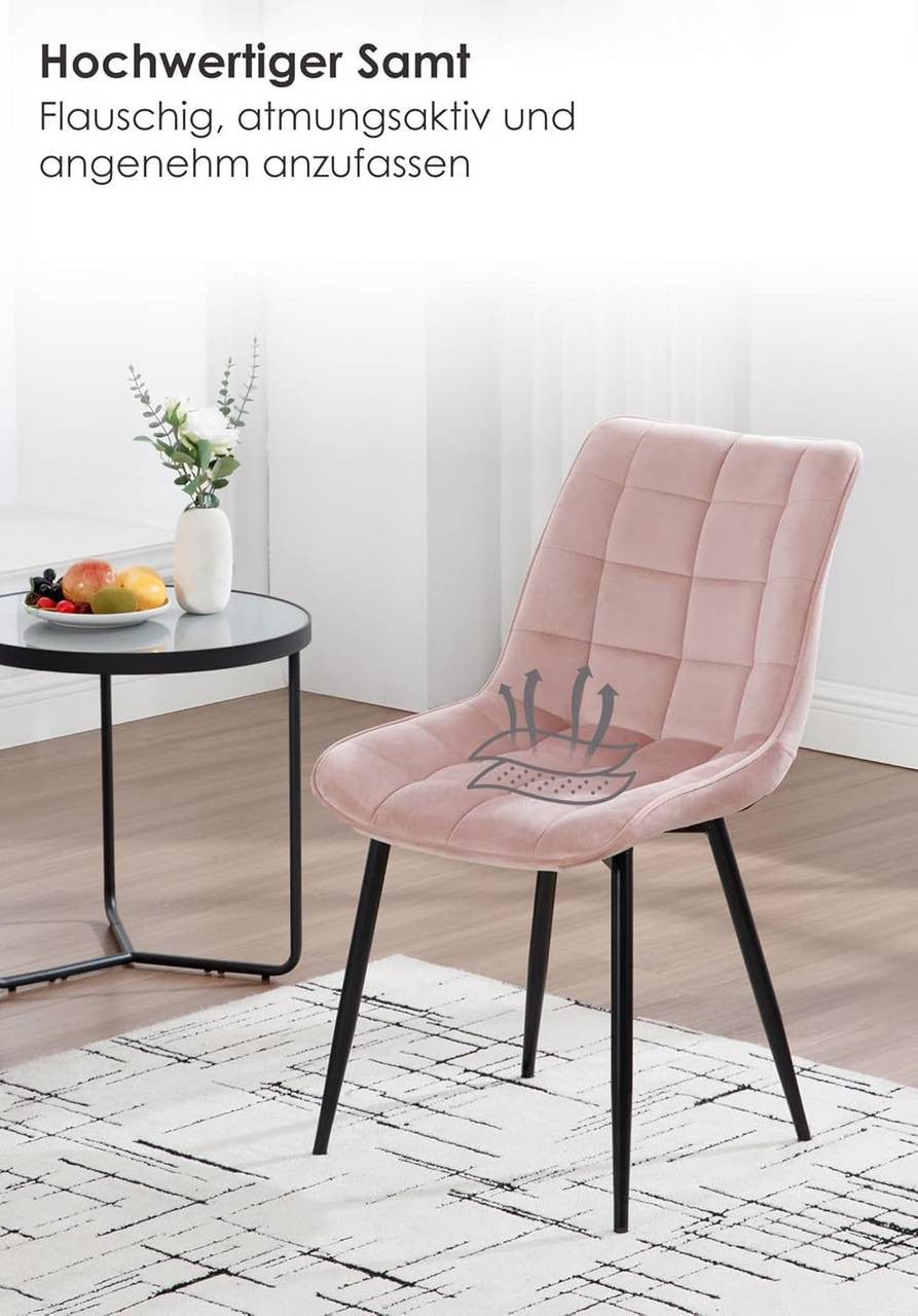 24goodz Set of 2 Dining Chairs with Backrest - Ergonomic Comfort - Durable Velvet - For Home Use - Pink