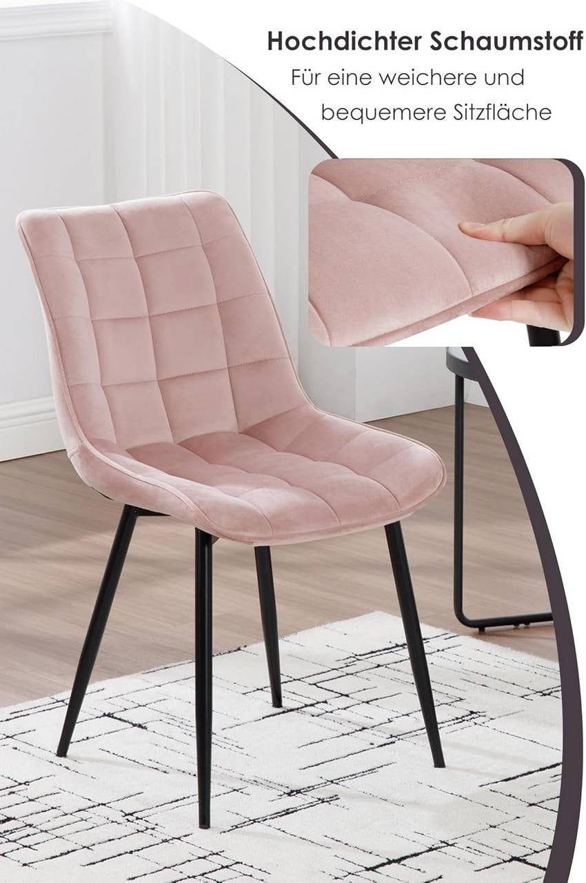 24goodz Set of 2 Dining Chairs with Backrest - Ergonomic Comfort - Durable Velvet - For Home Use - Pink