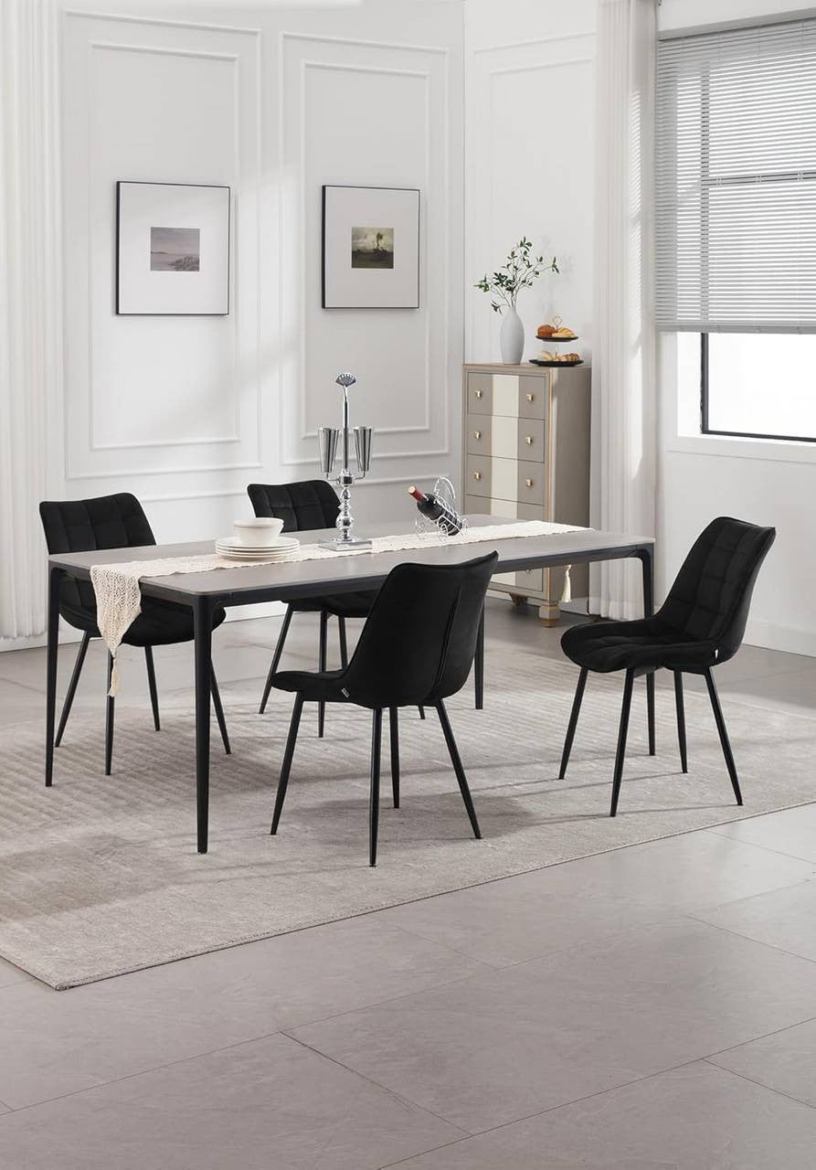 24goodz Set of 2 Dining Chairs with Backrest - Ergonomic Design - Sturdy Metal Legs - Velvet - For Home Use - Black - sz