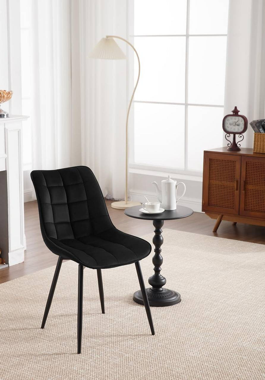 24goodz Set of 2 Dining Chairs with Backrest - Ergonomic Design - Sturdy Metal Legs - Velvet - For Home Use - Black - sz
