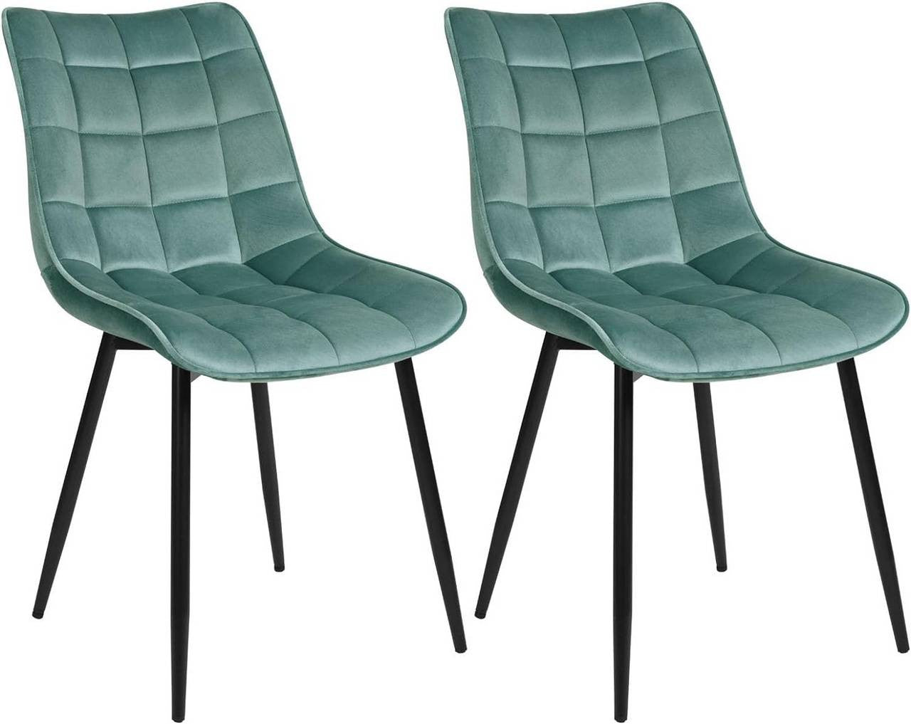 24goodz Set of 2 Dining Chairs with Backrest - Ergonomic Comfort - Velvet and Metal - For Dining and Living Spaces - Dark Grey - ts