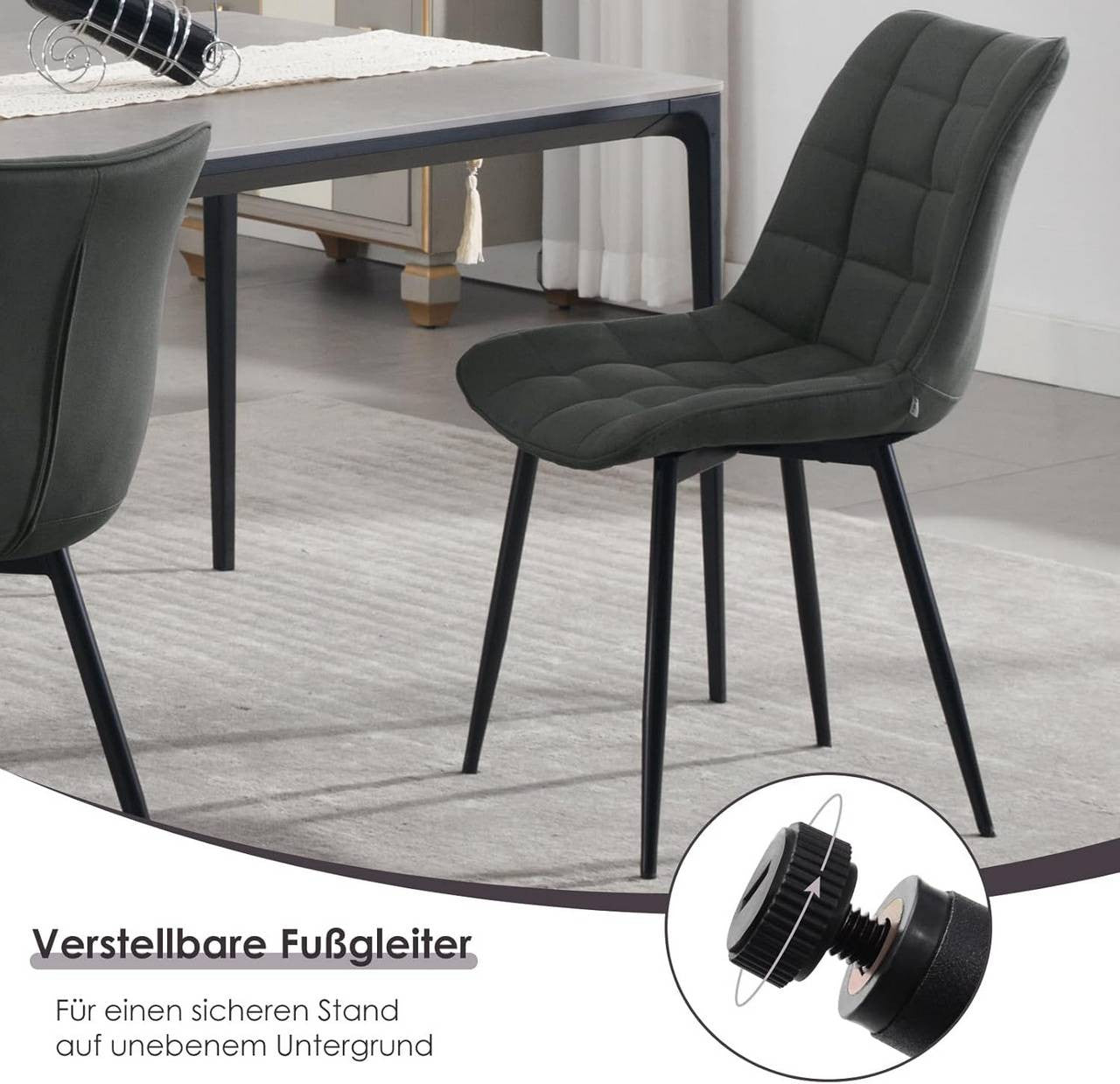 24goodz Dining Chair Set of 4 - Comfortable Cushioned Seating - Ergonomic Design - Leathaire Fabric - Grey - an
