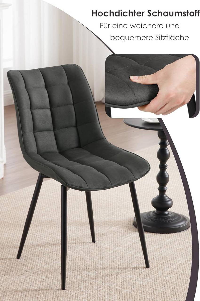 24goodz Dining Chair Set of 4 - Comfortable Cushioned Seating - Ergonomic Design - Leathaire Fabric - Grey - an