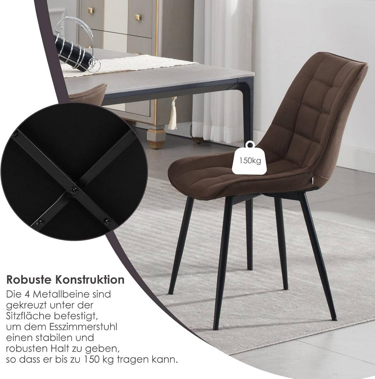 24goodz Dining Chair Set of 4 - Comfortable and Durable - Metal Frame - For Home Use - Dark Brown - dbr