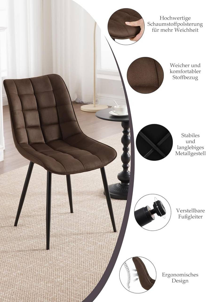 24goodz Dining Chair Set of 4 - Comfortable and Durable - Metal Frame - For Home Use - Dark Brown - dbr