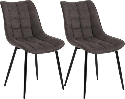 24goodz Dining Chair Set of 2 - Comfortable Upholstered Seat - Robust Metal Frame - Leathaire Fabric - Dark Grey - dgr