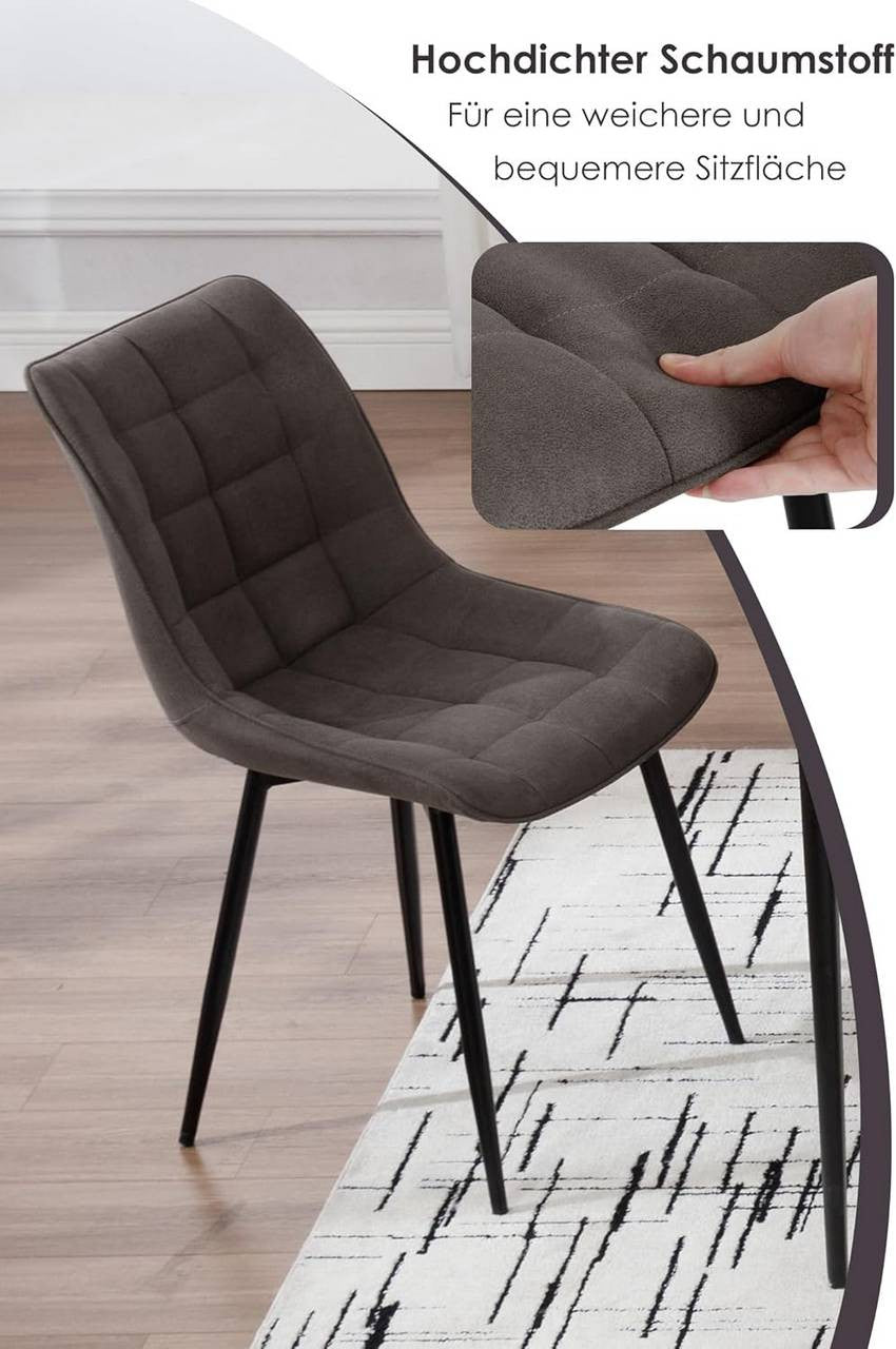 24goodz Dining Chair Set of 2 - Comfortable Upholstered Seat - Robust Metal Frame - Leathaire Fabric - Dark Grey - dgr
