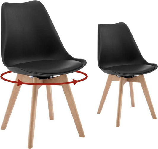 24goodz Swivel Dining Chairs - 360° Rotating Seat - High Comfort - Faux Leather & Solid Wood - Black