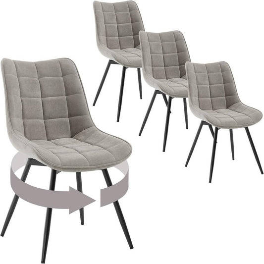 24goodz Swivel Dining Chairs - 360° Rotatable - Ergonomic Comfort - Velvet and Metal - Light Grey