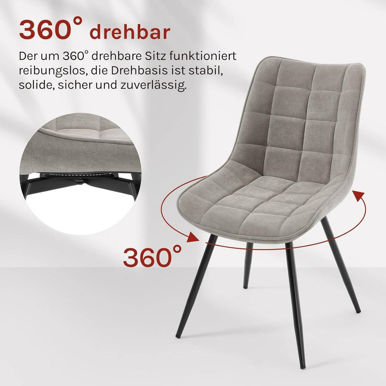 24goodz Swivel Dining Chairs - 360° Rotatable - Ergonomic Comfort - Velvet and Metal - Light Grey