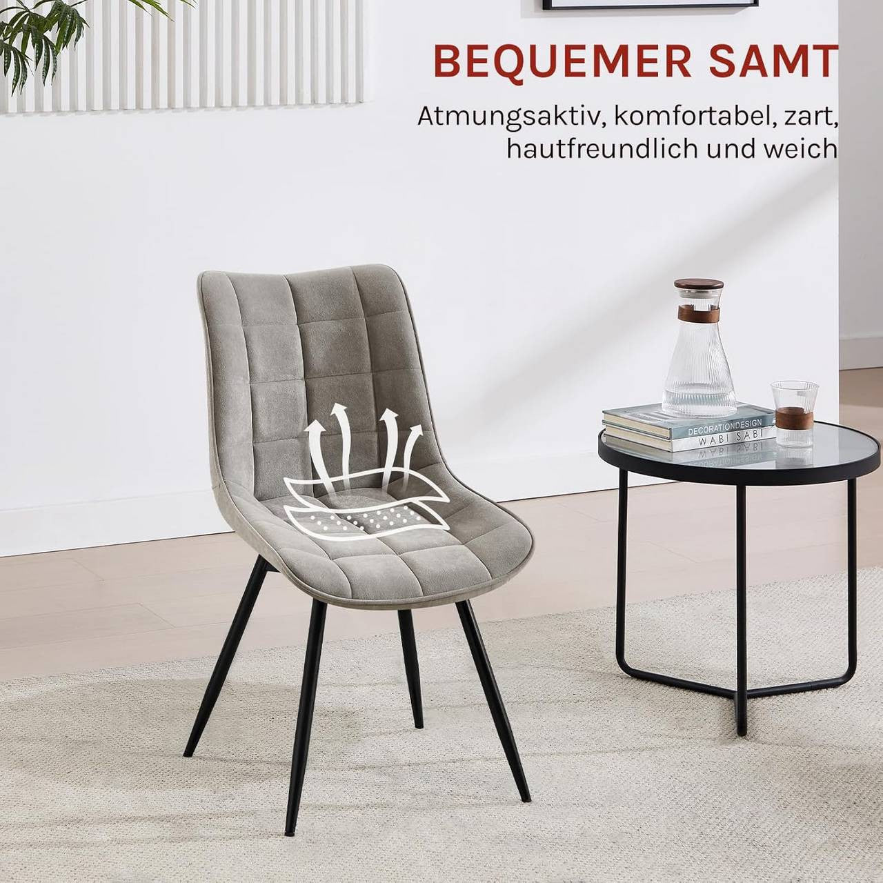 24goodz Swivel Dining Chairs - 360° Rotatable - Ergonomic Comfort - Velvet and Metal - Light Grey