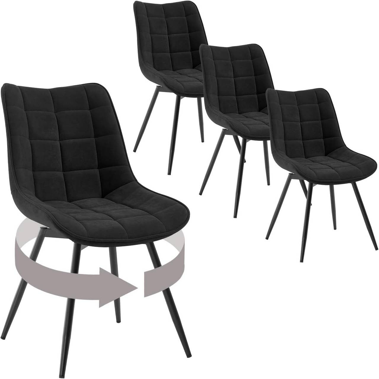 24goodz Swivel Dining Chairs - Ergonomic Comfort - Durable Velvet and Metal - For Every Room - Black