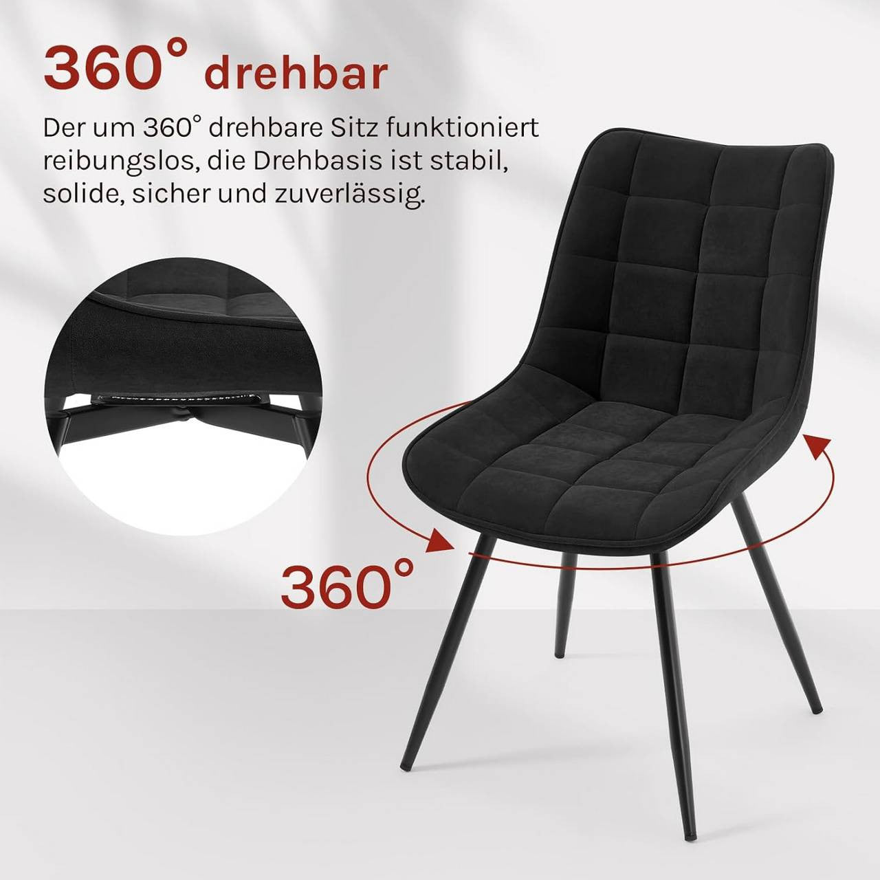 24goodz Swivel Dining Chairs - Ergonomic Comfort - Durable Velvet and Metal - For Every Room - Black