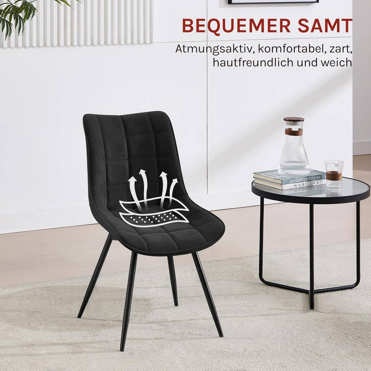 24goodz Swivel Dining Chairs - Ergonomic Comfort - Durable Velvet and Metal - For Every Room - Black