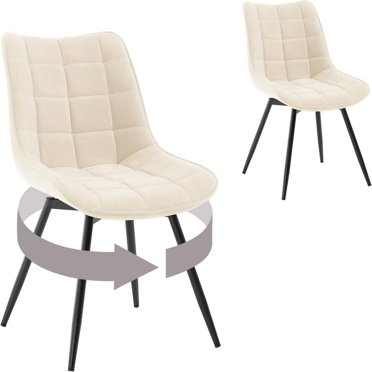 24goodz Swivel Dining Chairs - Ergonomic Comfort - Durable Velvet and Metal - For Every Room - Beige