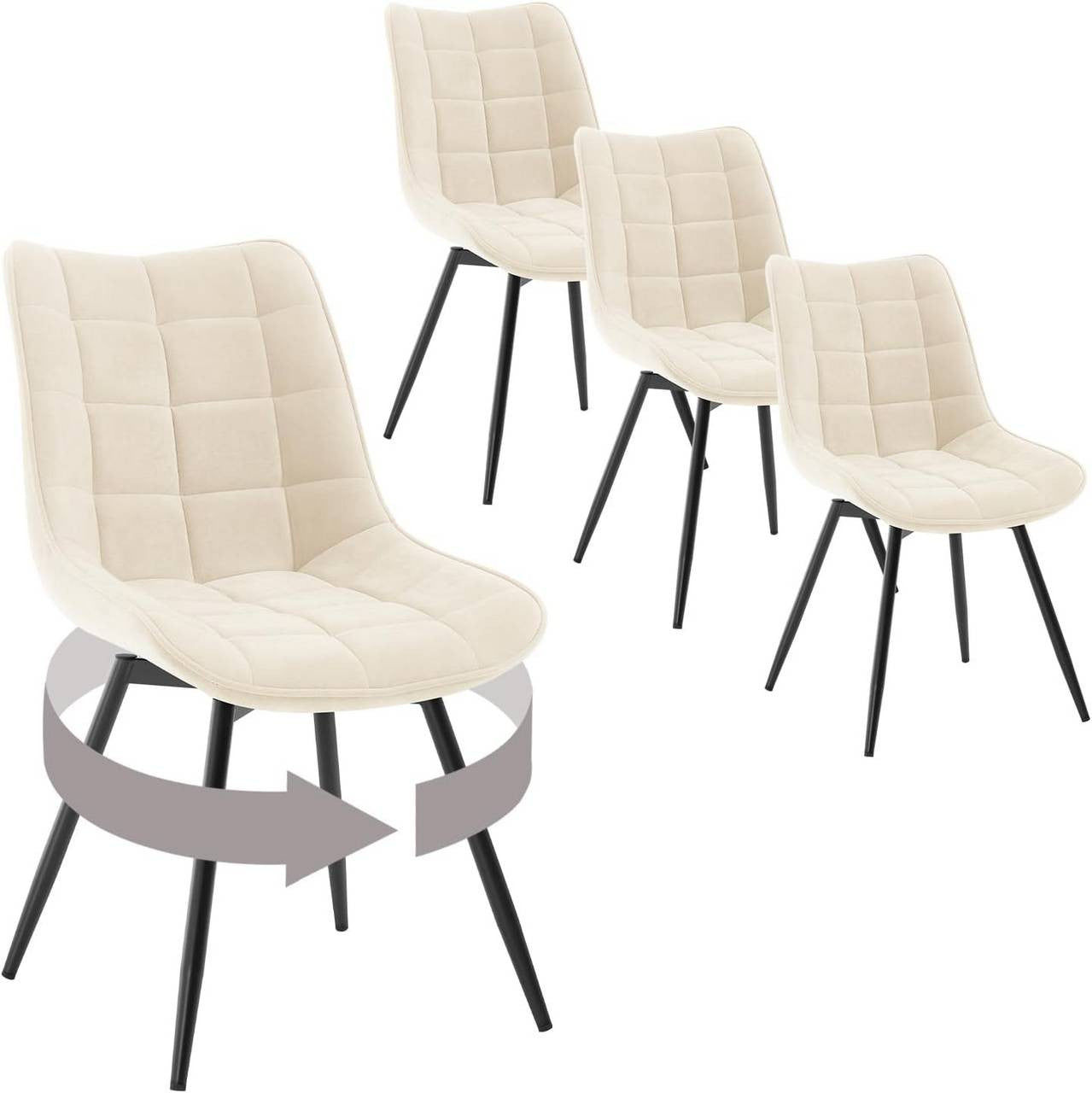 24goodz Swivel Dining Chairs - 360° Rotatable - Ergonomic Comfort - Velvet and Metal - Beige