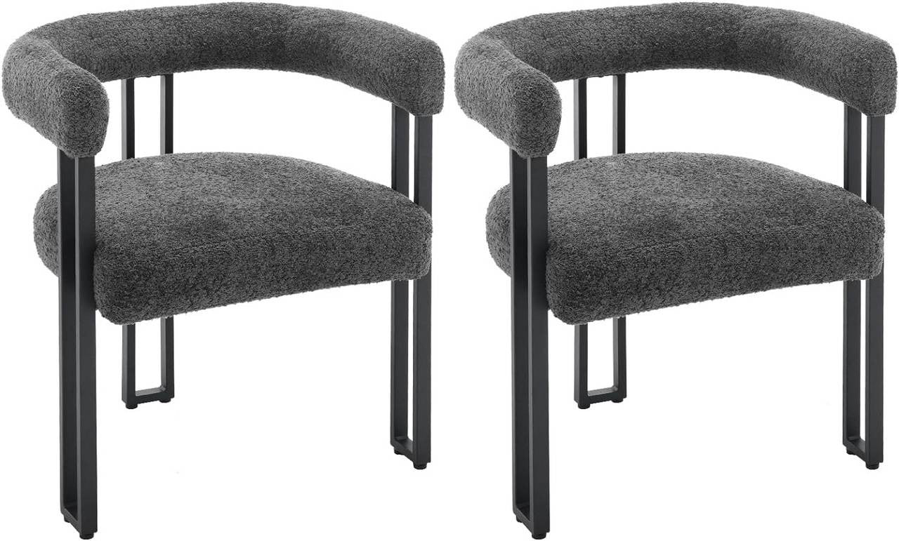 24goodz Dining Chairs with Armrests - Ergonomic Comfort - Chenille and Metal - For Home Use - Dark Grey