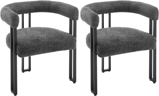 24goodz Dining Chairs with Armrests - Ergonomic Comfort - Chenille and Metal - For Home Use - Dark Grey