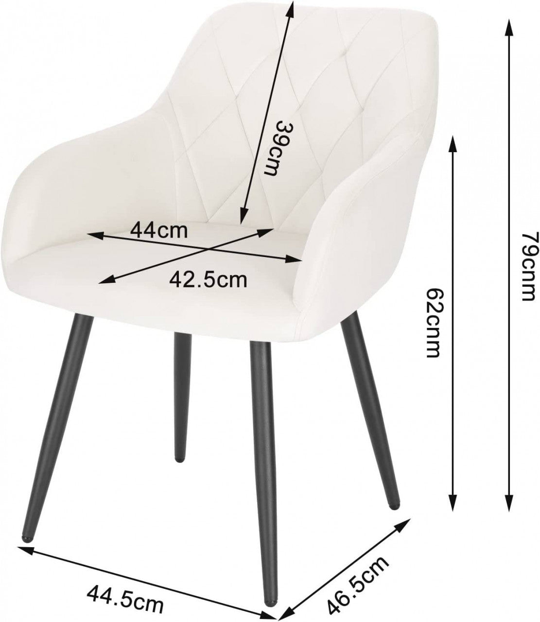 24goodz Velvet Dining Chair with Armrests - Ergonomic Comfort - Sturdy Metal Legs - Velvet - For Home Use - Cream White - cm