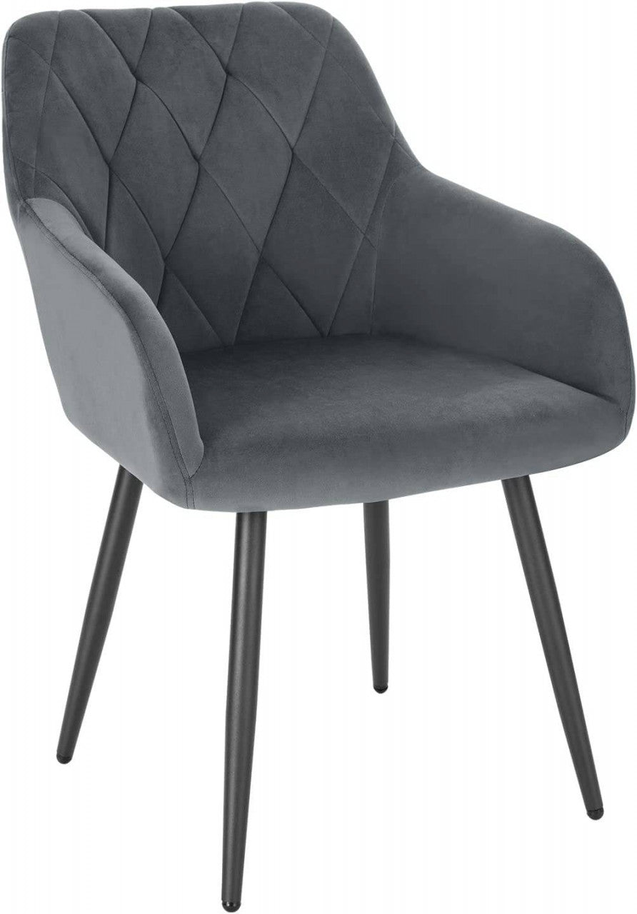 24goodz Velvet Dining Chair with Armrests - Ergonomic Comfort - Sturdy Metal Legs - Velvet - For Home Use - Dark Grey - dgr