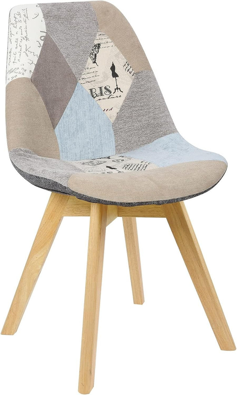 24goodz Dining Chair - Ergonomic Comfort - Stylish Patchwork Design - PP and Solid Wood - For Home Use - Patchwork Linen - pw
