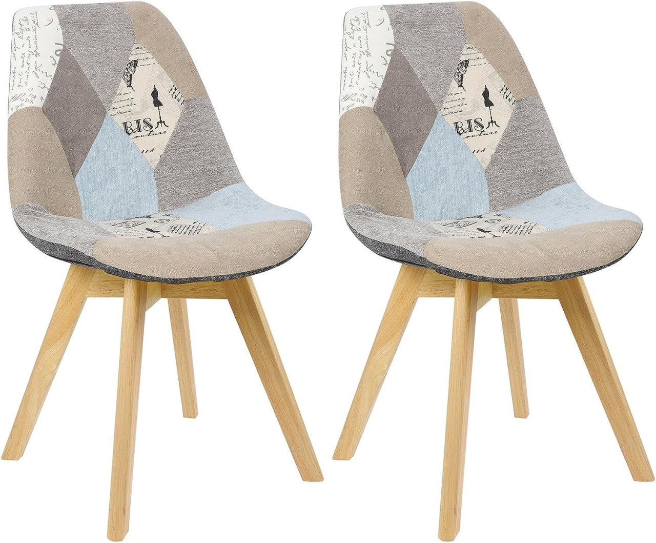 24goodz Set of 2 Dining Chairs - Ergonomic Support - Stylish Patchwork Design - PP and Solid Wood - For Home and Office - Multicolour - pw