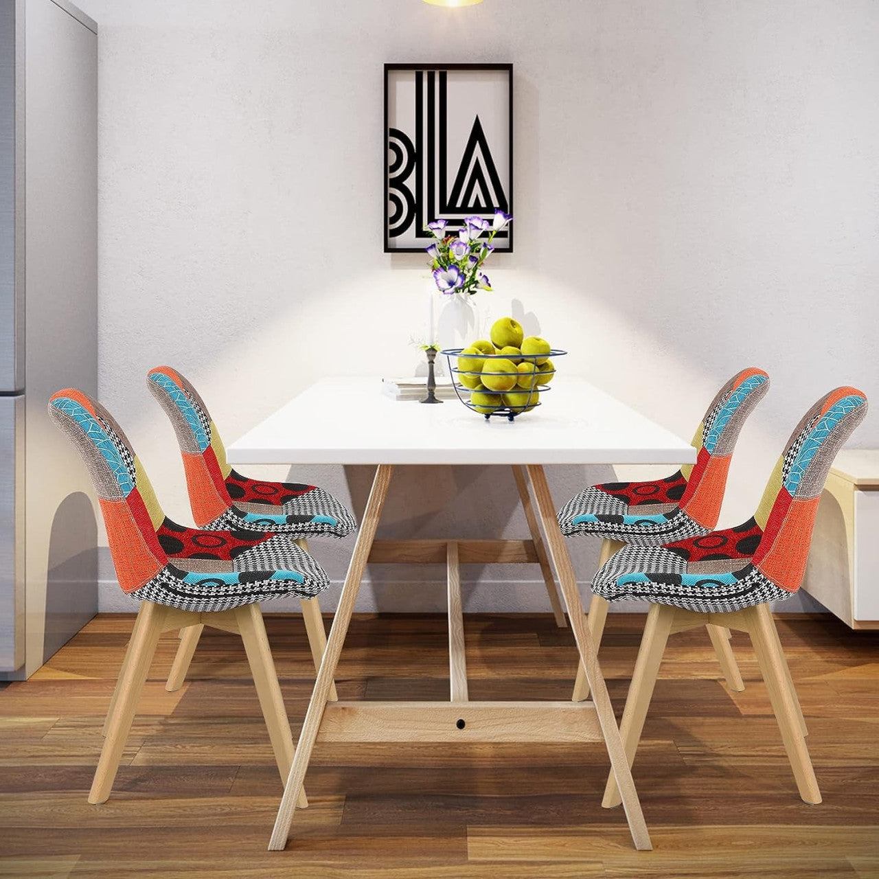 24goodz Dining Chair Set of 4 - Ergonomic Comfort - Stylish Scandinavian Design - Linen - For Home & Kitchen - Multicoloured