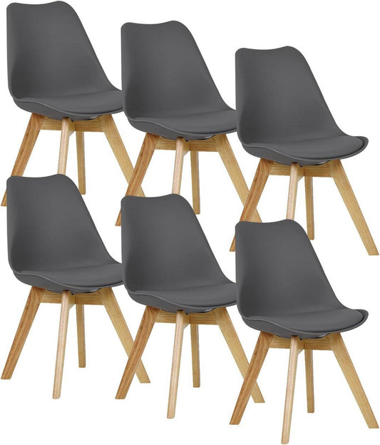 24goodz Set of 6 Dining Chairs - Ergonomic Comfort - Durable Design - PU Leather and Solid Wood - Grey