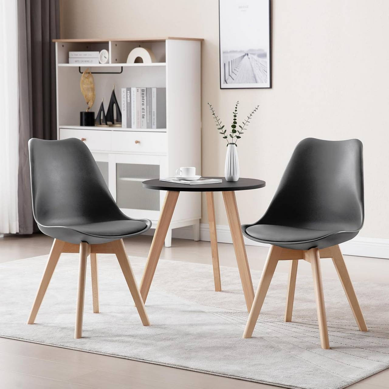 24goodz Dining Chair - Ergonomic Comfort - Durable Design - PP and Solid Wood - Grey