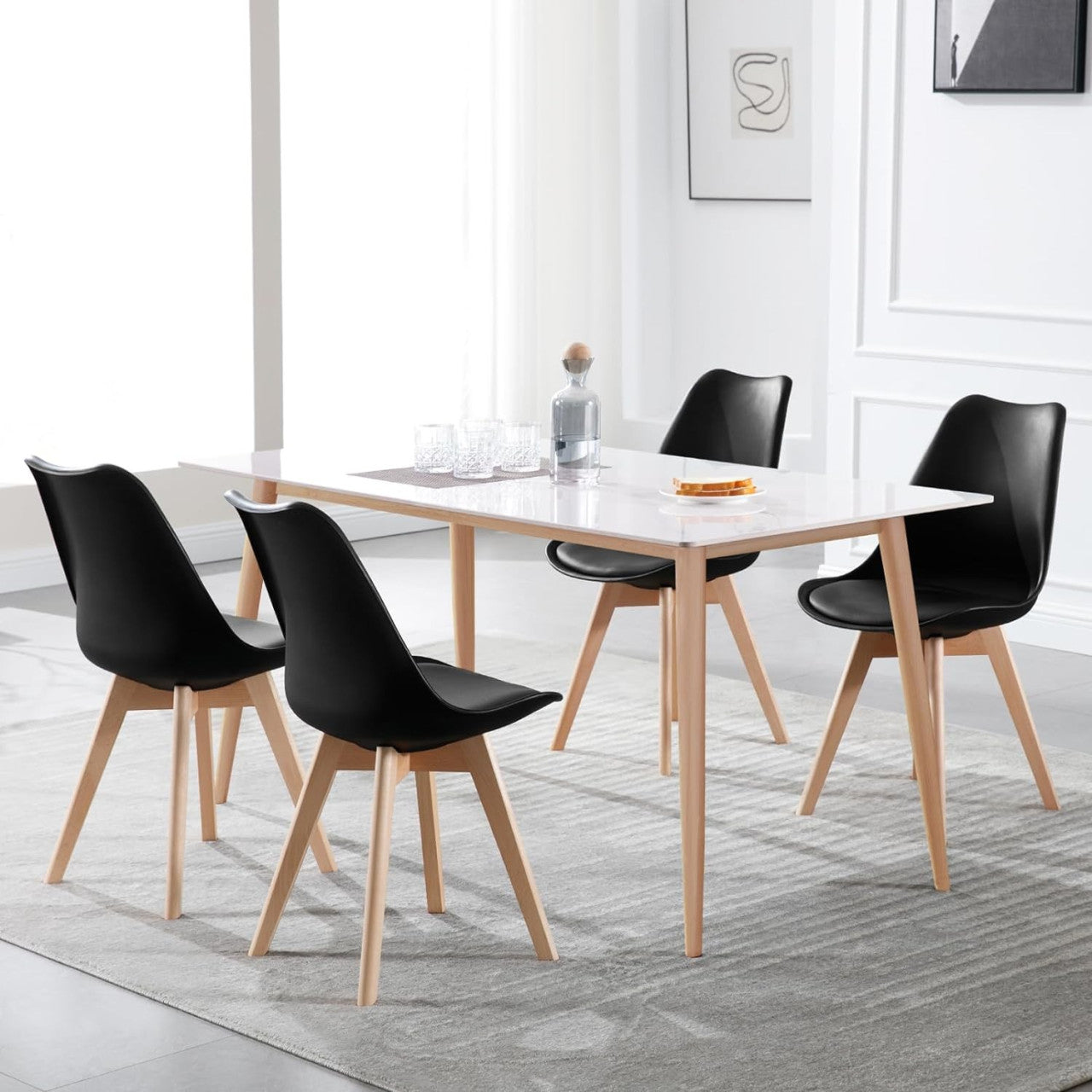 24goodz Dining Chair - Ergonomic Comfort - Durable Design - PP and Solid Wood - Black - sz