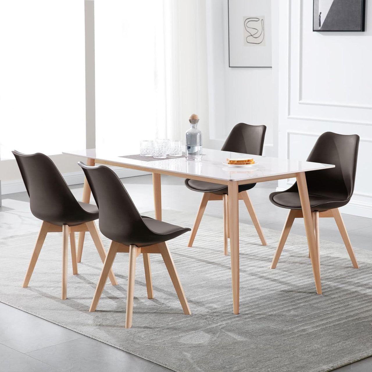 24goodz Dining Chairs Set of 2 - Ergonomic Comfort - Durable Design - Solid Wood - For Dining Room and Living Room - Brown