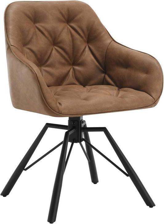 24goodz Ergonomic Dining Chair with Armrests - 360° Swivel Function - Faux Leather - For Home & Office - Light Brown