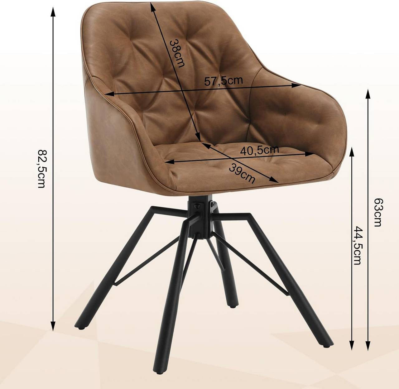24goodz Ergonomic Dining Chair with Armrests - 360° Swivel Function - Faux Leather - For Home & Office - Light Brown