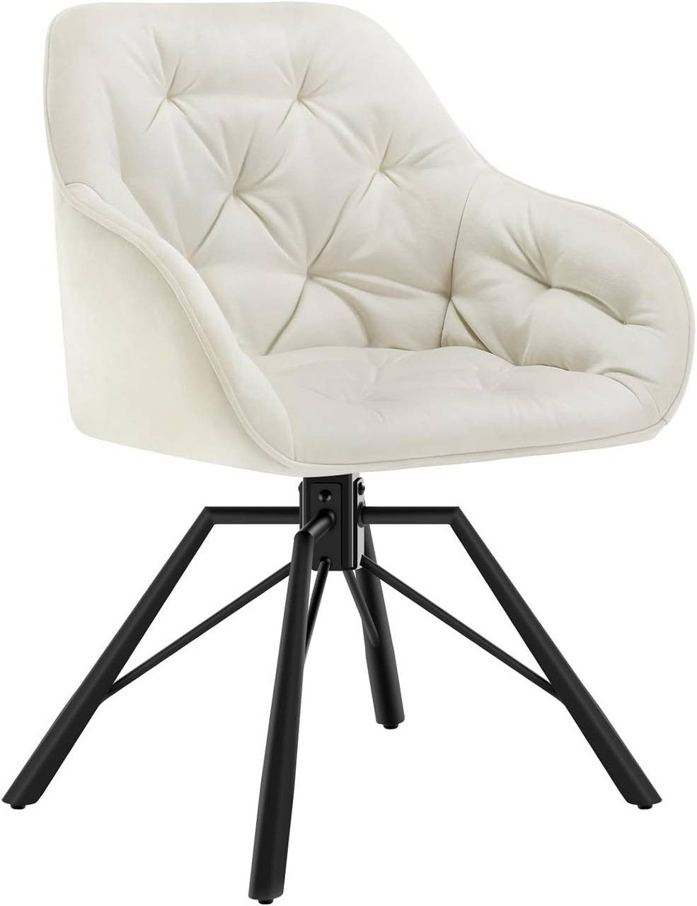 24goodz Velvet Dining Chair - Ergonomic Comfort - 360° Swivel - Velvet - For Home & Kitchen - Cream