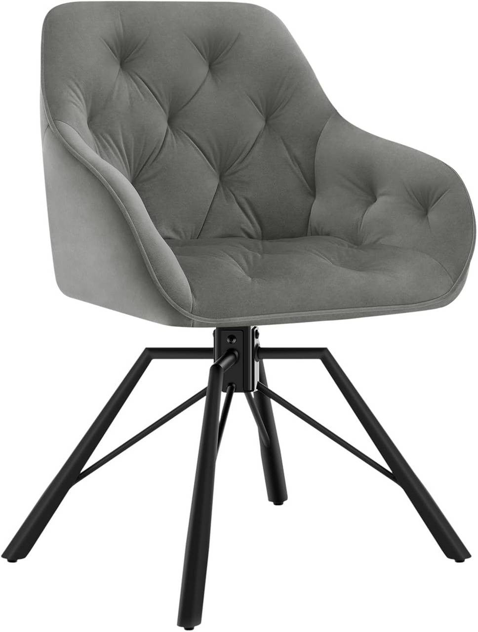 24goodz Velvet Dining Chair with Armrests - Ergonomic Comfort - 360° Swivel - Velvet - For Home and Office - Dark Grey