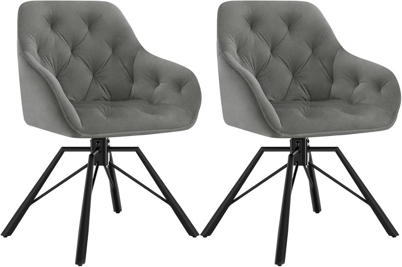 24goodz Velvet Dining Chair - Ergonomic Comfort - 360° Swivel - Velvet - For Home & Office - Dark Grey