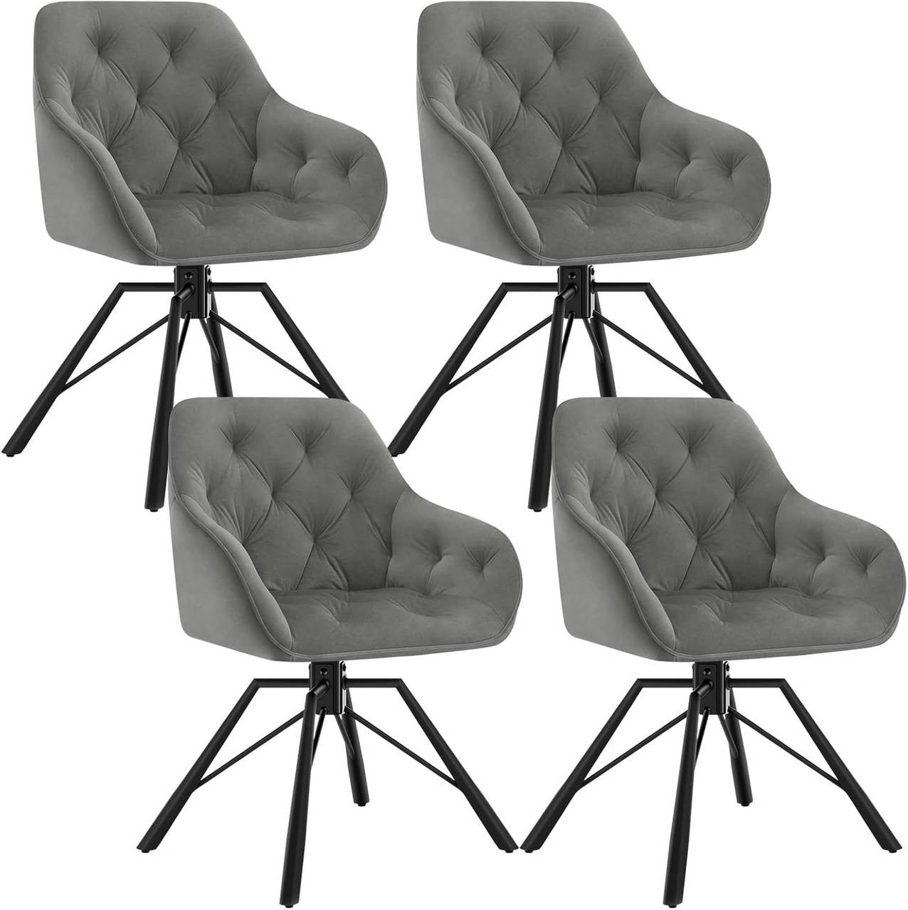 24goodz Ergonomic Dining Chair - 360° Swivel Function - Velvet Upholstery - For Home & Office - Dark Grey